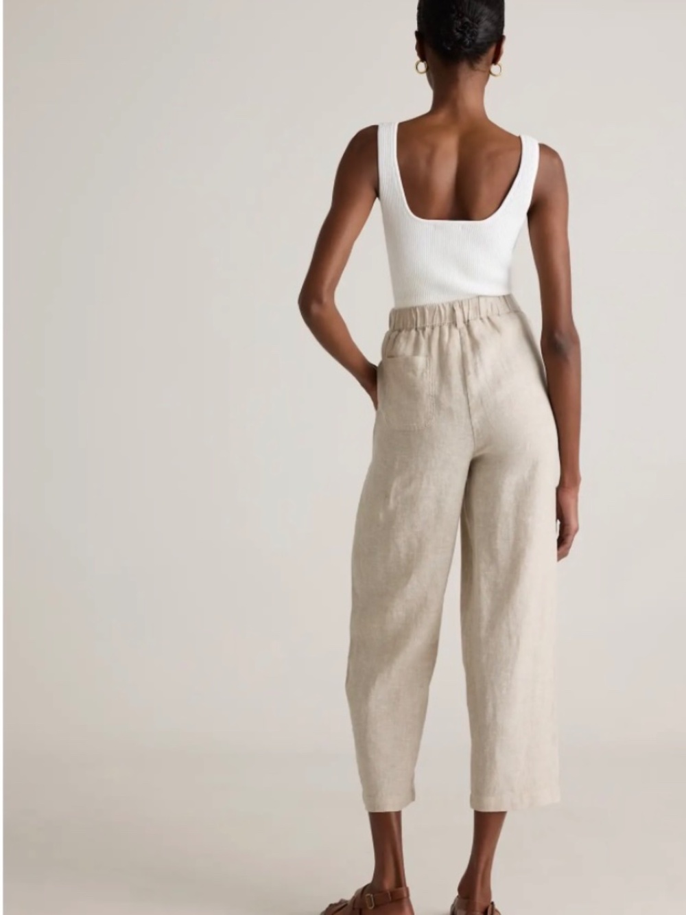 Quince 100% Linen Women's Tan Elastic-Waist Blend Pants Size XL - Picture 3 of 3